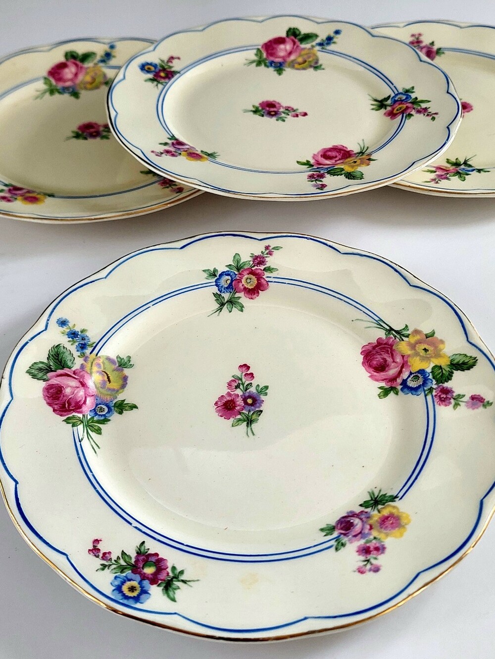 Vtg Grindley England Creampetal Devonshire Rose 6" Dessert Plates - Set of 4